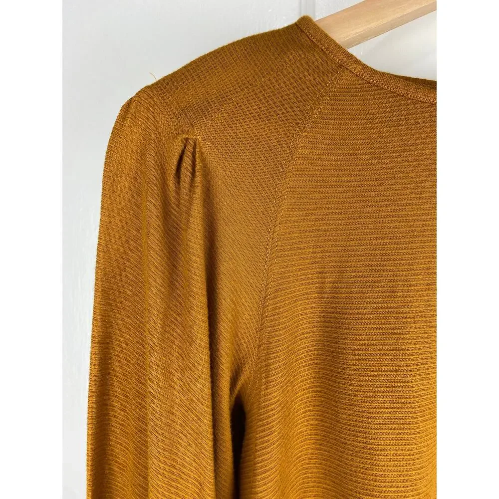 Free‎ People Women's Size XS Ochre Ribbed Long Puff Sleeve Crop Top *